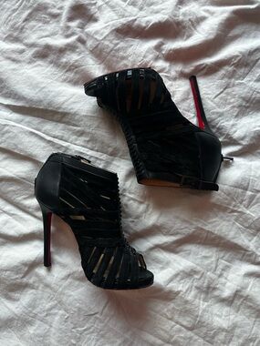 Christian Louboutin Black Cage Bootie Heels Red Sole Size 36